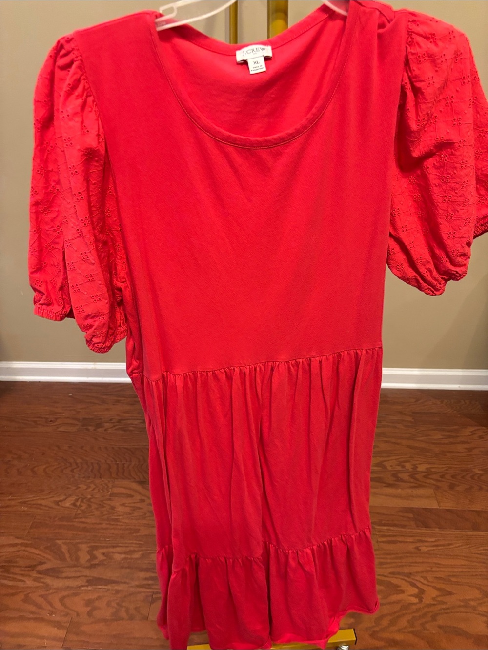 J. Crew Girls' Bright Red Puff Sleeve Tiered Dress
